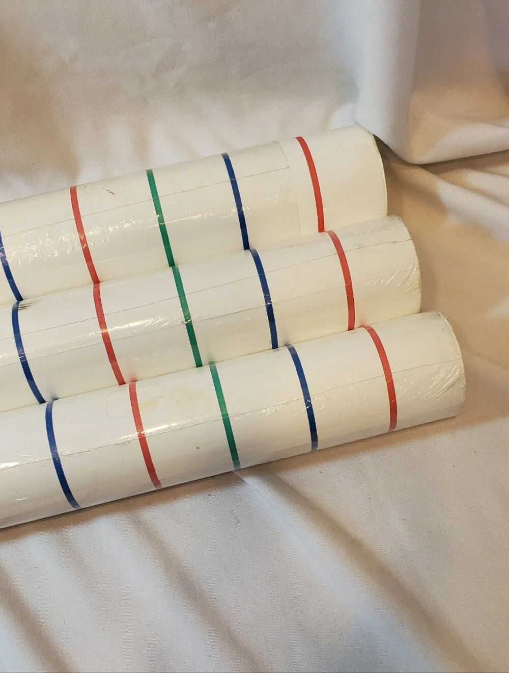Village Brand Vtg Wallpaper Rolls Colored Stripes, 3 Double Rolls 56.37 Sq Ft Ea